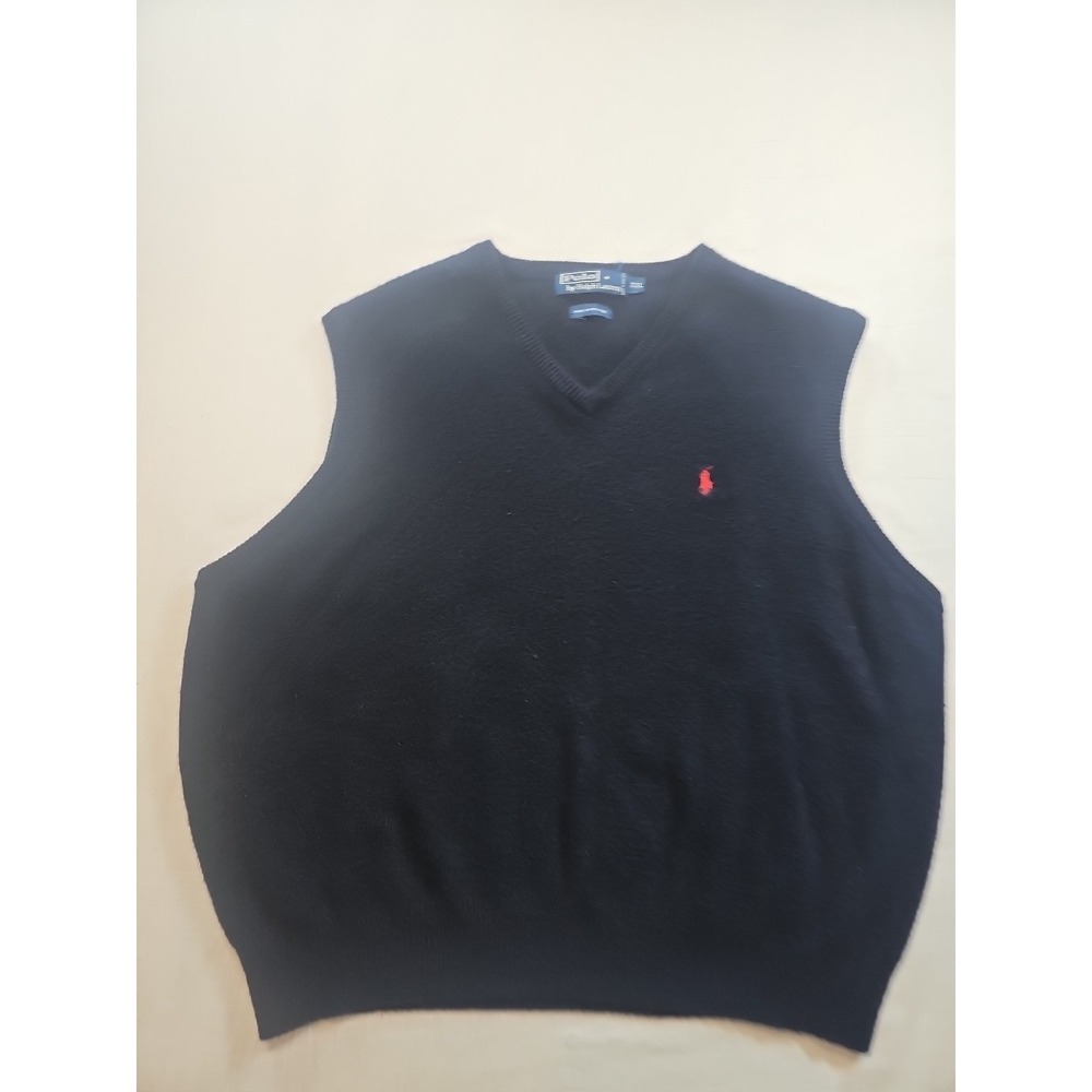Polo Ralph Lauren Vest Mens XXL Blue Red Pony 100% Lambswool Sweater Vest